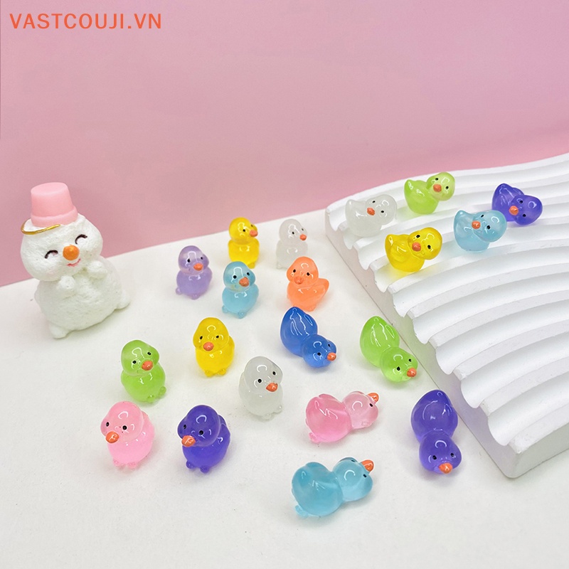 Bộ 5 Tượng Vịt Hoạt Hình Bằng Nhựa Resin Màu Dạ Quang Trang Trí