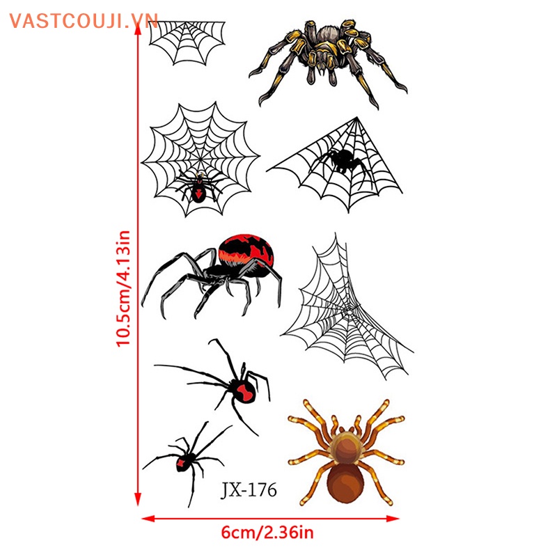 Set 12 Hình Xăm Dán Họa Tiết Mạng Nhện Đen Trang Trí Cơ Thể Dịp Halloween