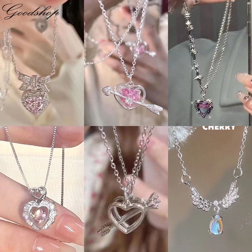 Vòng cổ Nữ Mặt Trái Tim Đôi Màu Dây Chuyền Bạc Thời Trang Cho Cặp Đôi Phụ Kiện Trang Sức