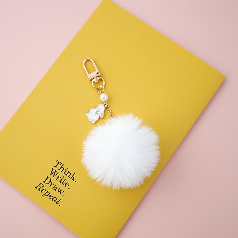 Móc Khóa Cục Bông Hình Thỏ Mặt Trăng Dễ Thương Dành Cho Cặp Đôi