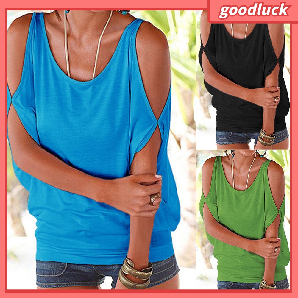 Áo Thun Nữ Cổ Tròn Dáng Rộng Màu Trơn Thời Trang Mùa Hè