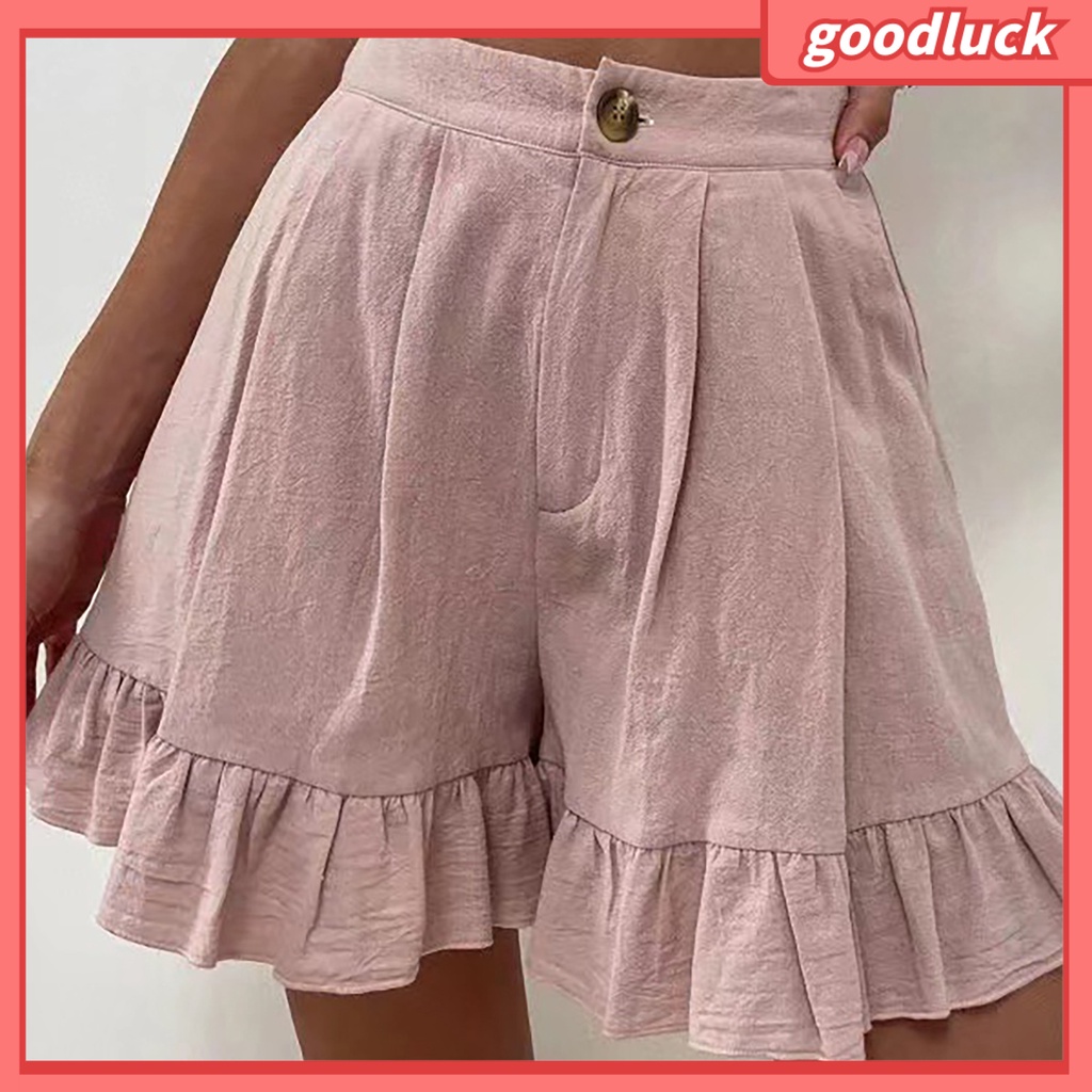 Quần Short Lưng Cao Dáng Rộng Màu Trơn Thời Trang Mùa Hè Xinh Xắn Cho Nữ