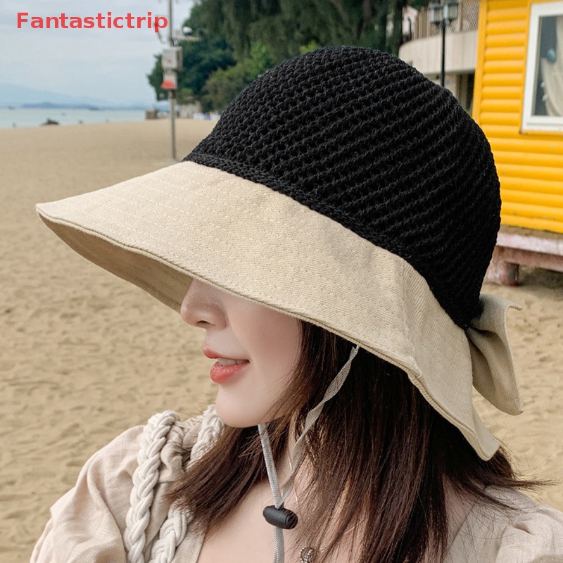 Nón Tai Bèo Vành Rộng Hở Chóp Phối Lưới Thoáng Khí Thời Trang Đi Biển Mùa Hè Cho Nữ