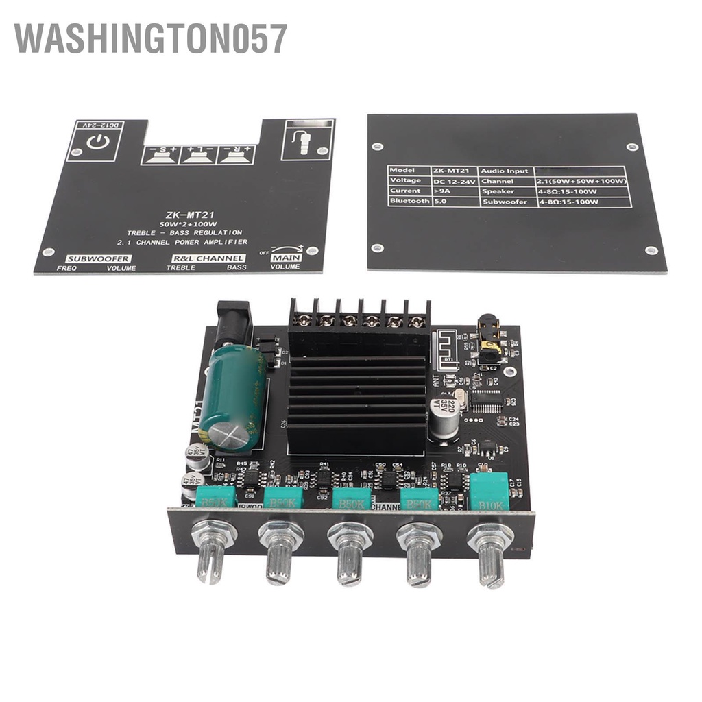 Washington057 Bảng mạch khuếch đại công suất Bluetooth ZK MT21 Mô-đun âm thanh 2.1 kênh DC 12V‑24V cho loa 20‑100W 4‑8Ω