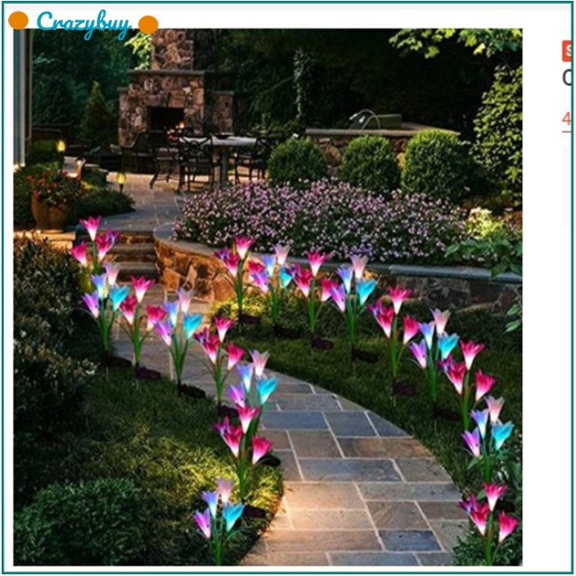 Cr Đèn Năng Lượng Mặt Trời Chống Thấm Nước Ip65 Hình Hoa Lily Kèm 4 Bông Hoa Lily Trang Trí Lối Đi Sân Vườn