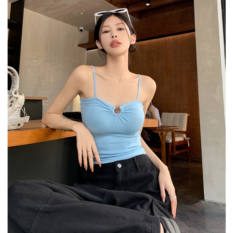 Áo Croptop Hai Dây Ôm Dáng Thiết Kế Rỗng Gợi Cảm Cho Nữ