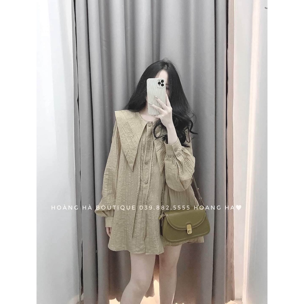 Áo sơ mi von đũi nhăn cổ lá hottrend