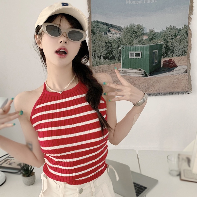 Áo Dệt Kim Hai Dây Ôm Dáng Hở Lưng Gợi Cảm Cho Nữ