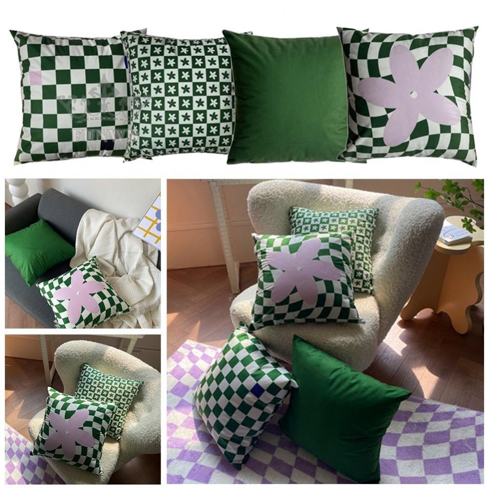 1 Vỏ Gối 45 * 45cm Vải Sọc Ca Rô Xanh Lá