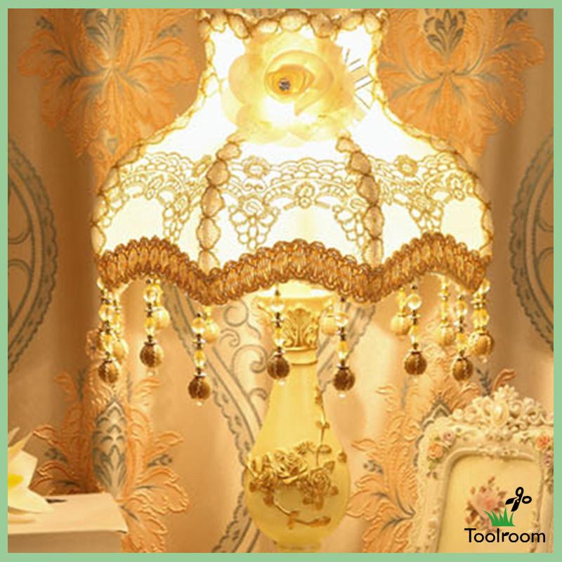 Chụp Đèn E27 [Toolroom] Bằng Vải Viền Tua Rua Phong Cách Cổ Điển Cho Đèn Bàn E27