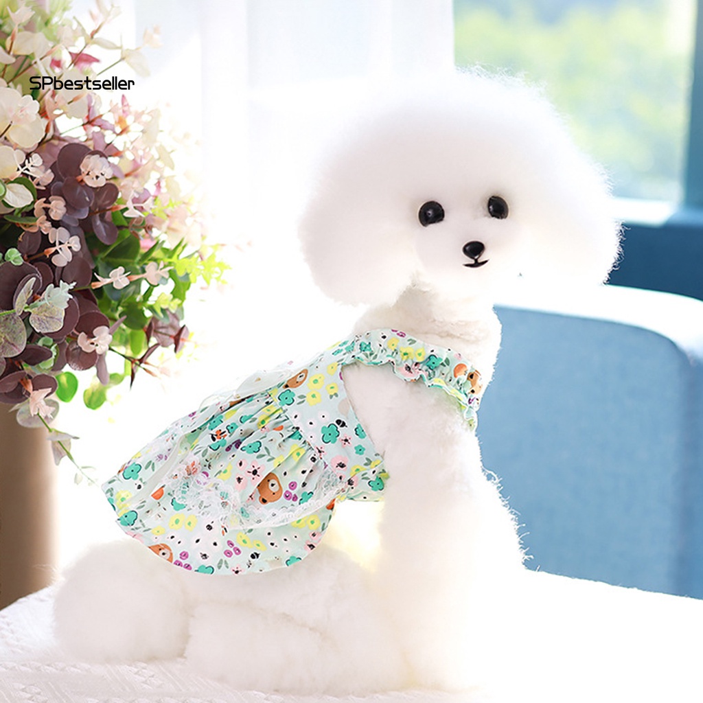 Đầm Cotton Hai Dây Thắt Nơ Họa Tiết Hoa Dành Cho Cún Cưng