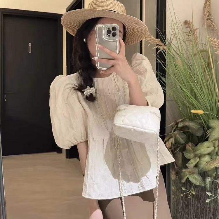 Áo Kiểu Tay Phồng Cổ Tròn Thời Trang Mùa Hè Pháp Cho Nữ