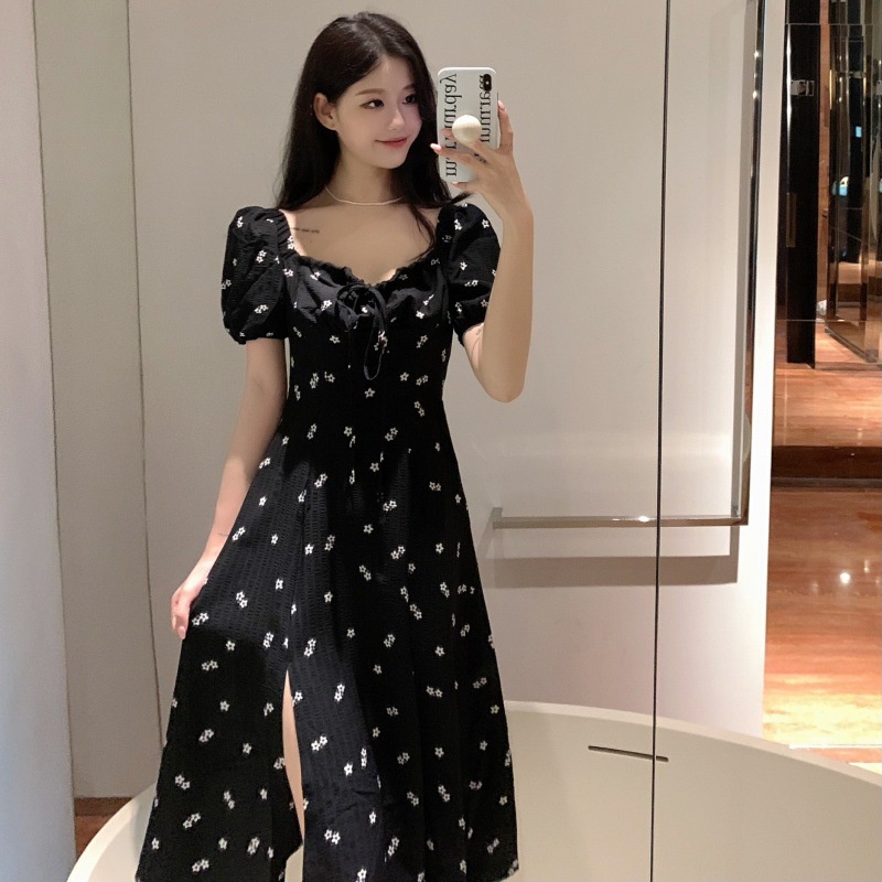 NRVP Đầm Dài Tay Ngắn In Hoa Độc Đáo Thời Trang Mùa Hè Hàn Quốc 2023 Dành Cho Bạn Nữ