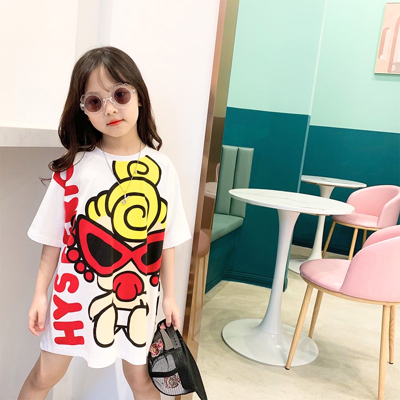 Đầm Thun 100% cotton Tay Ngắn In Họa Tiết Hoạt Hình Dành Cho Mẹ Và Bé Gái