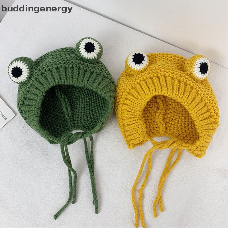 {BUDDI} Mũ beanie Dệt Kim Màu Trơn Hình Ếch Hoạt Hình Giữ Ấm Mùa Đông Cho Bé {BUDDI}