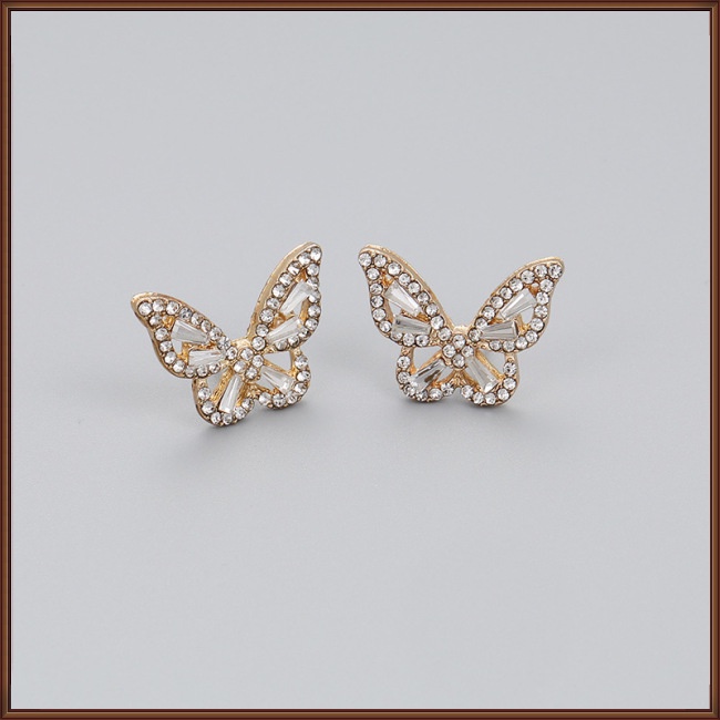 Đôi Khuyên Tai Hình Bươm Bướm Đính Đá Pha Lê Đơn Giản Dành Cho Nữ