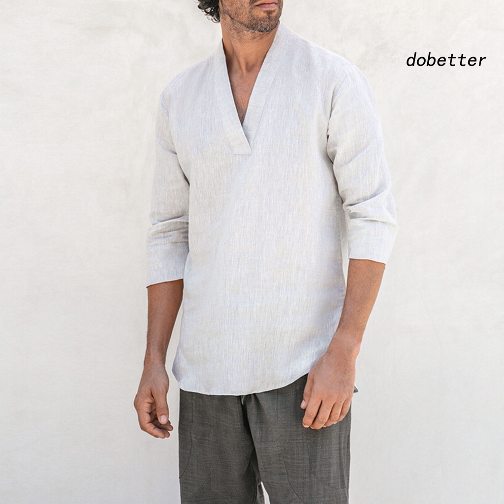 Áo Sơ Mi Tay Dài Cổ Chữ V Màu Sắc Đơn Giản Dành Cho Nam