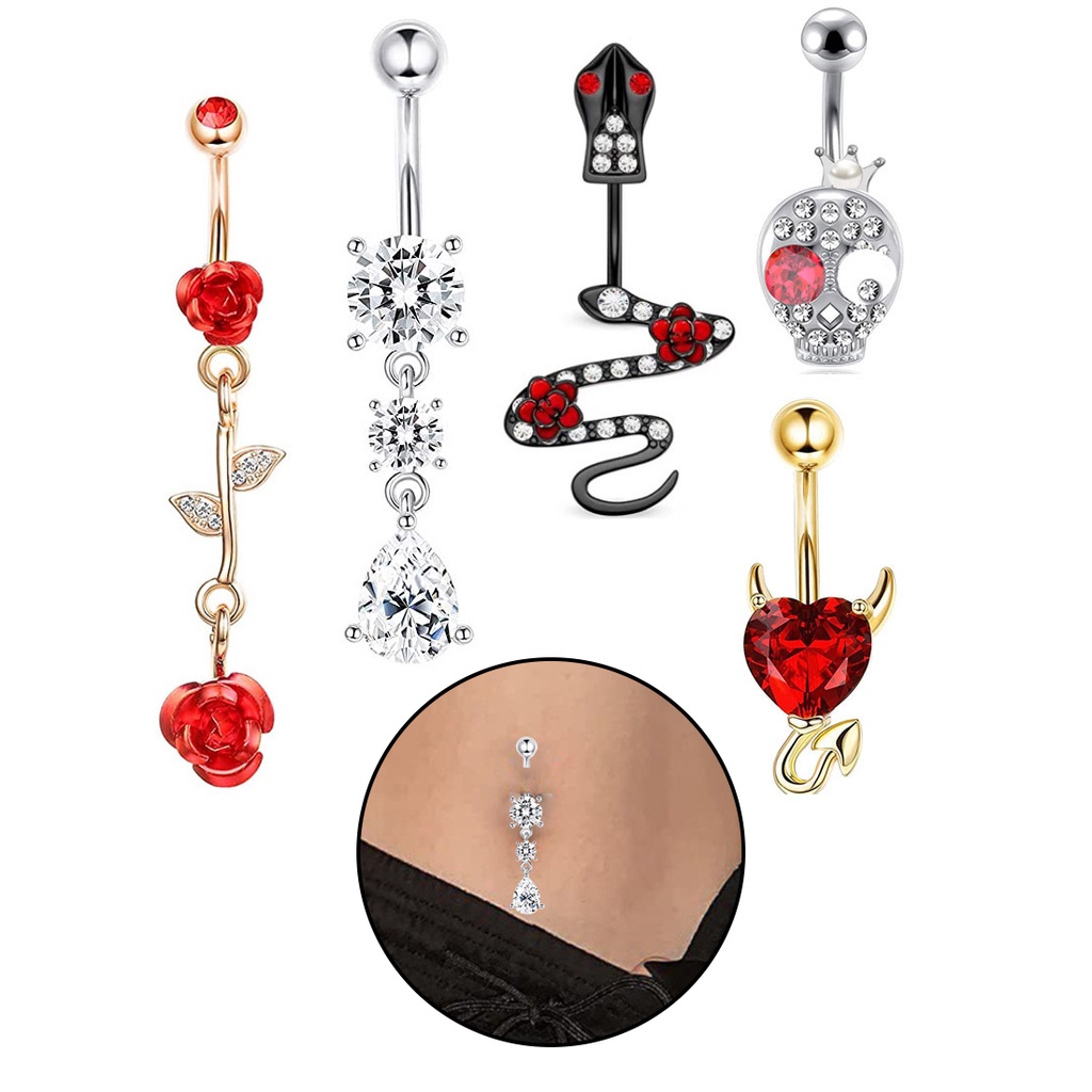 Bộ 5 Khuyên Rốn Đính Đinh Tán Thiết Kế Đơn Giản Thời Trang Âu Mỹ Cho Nữ