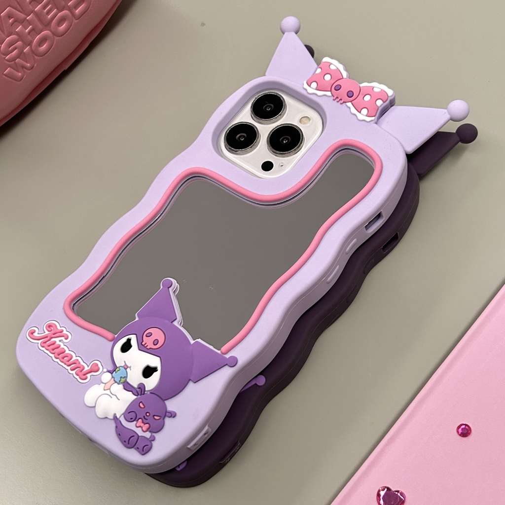 SANRIO Ốp Điện Thoại Silicon Tpu Chống Sốc Gắn Gương Trang Trí Hoạt Hình 3D Cho iPhone 14 13 12 11 Pro Max