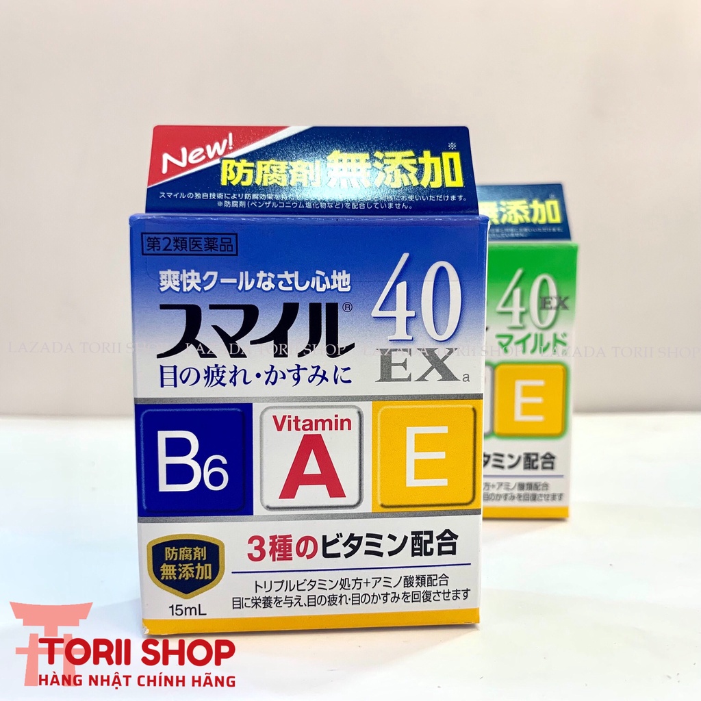Nước nhỏ mắt SMILE 15ml và siêu dưỡng 40 EX GOLD 13ml có vitamin A, E, B6 dưỡng mắt giảm mỏi Nhật Torii