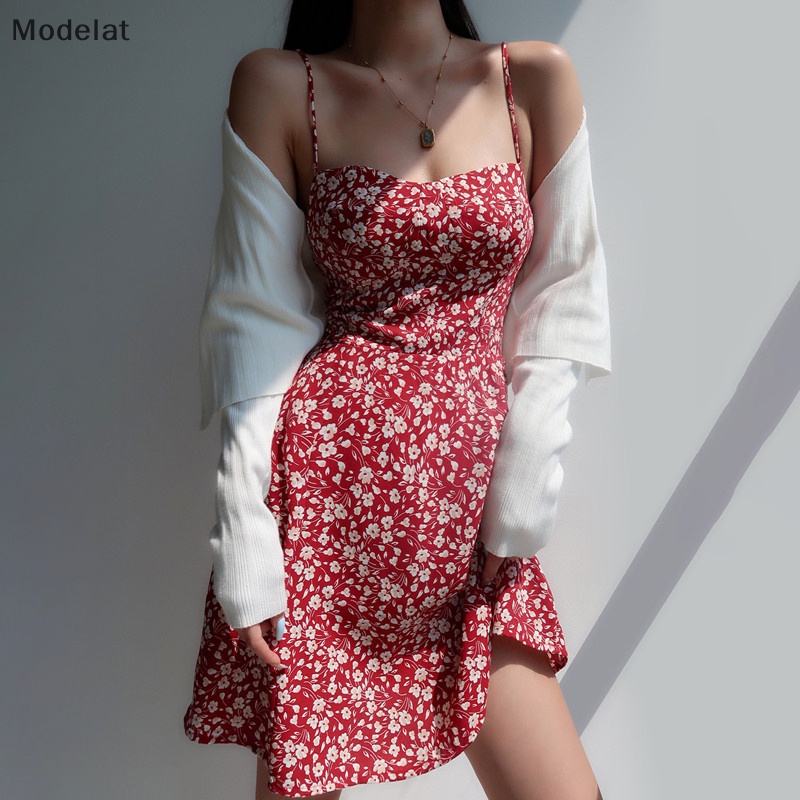 Đầm Chiffon Hai Dây Hở Lưng In Họa Tiết Hoa Thời Trang Mùa Hè Dành Cho Nữ