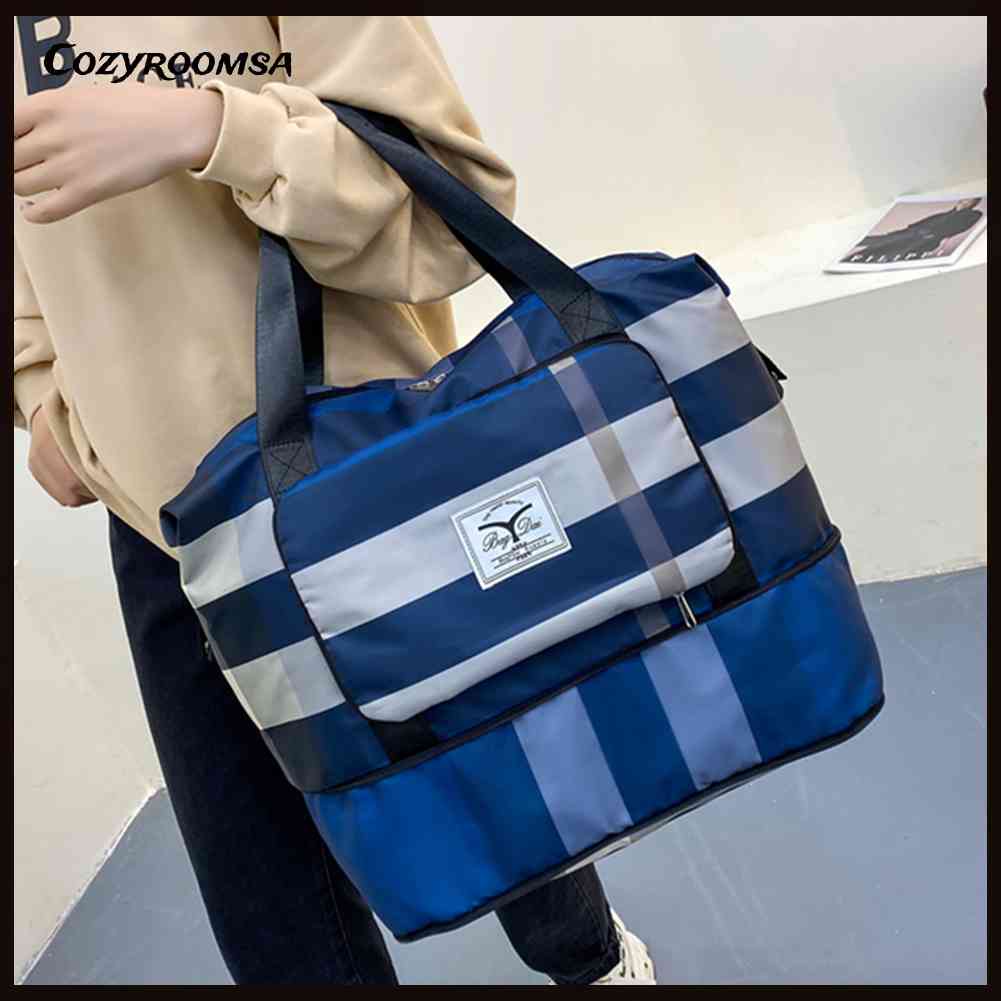 Túi Du Lịch Sức Chứa Lớn Bằng Vải Oxford Họa Tiết Sọc Caro Tiện Dụng Cho Cắm Trại