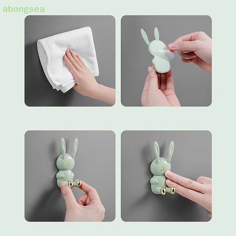 Abongsea Giá Đựng Bàn Chải Đánh Răng Gắn Tường Đa Năng Không Để Lại Dấu Vết Họa Tiết Thỏ Hoạt Hình Dễ Thương