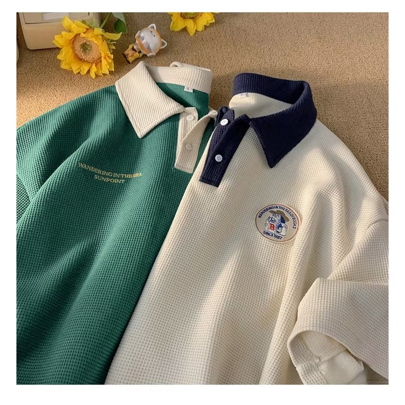 Áo Thun Polo Cotton Tay Lửng Dáng Rộng Hở Vai Màu Trơn Thời Trang Mùa Hè Dành Cho Bạn Nữ