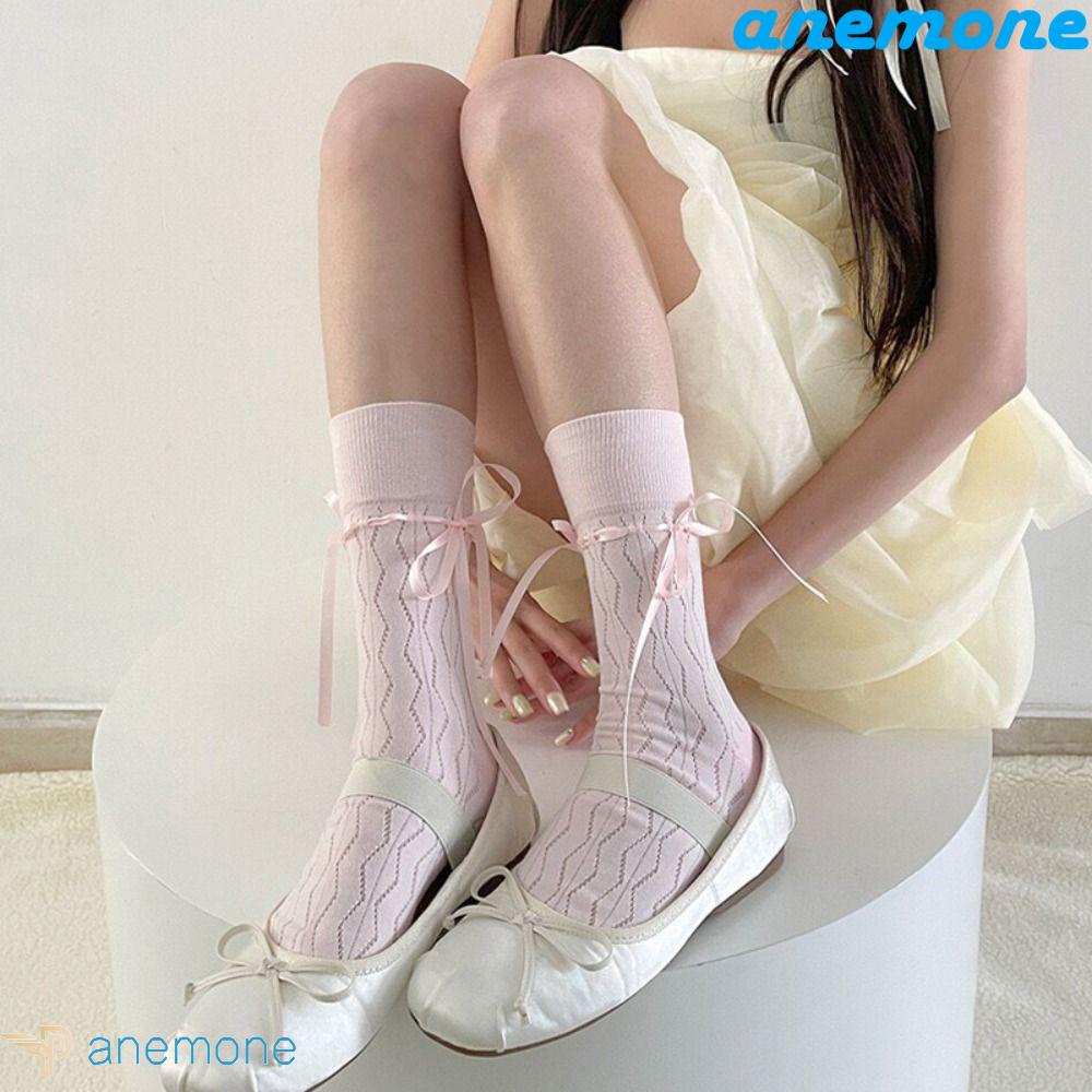 Vớ Ống Lửng Đính Nơ Ruy Băng Rỗng Thoải Mái Phong Cách Nhật Bản