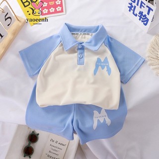 【YAOEENH】Bộ Đồ Thể Thao Áo Thun polo Phối Quần Short Tay Ngắn 80-160cm Màu Sắc Dễ Thương Cho Bé