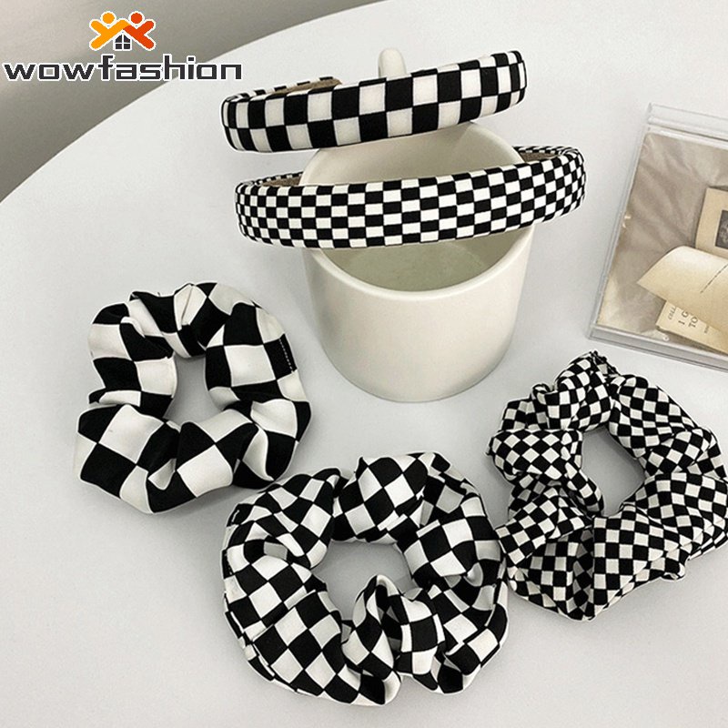 Dây buộc tóc/Cài tóc họa tiết kẻ sọc caro thời trang dành cho bạn nữ