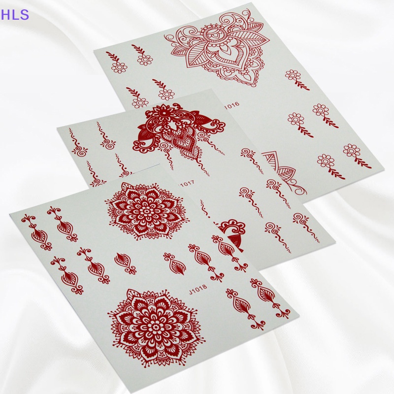 Hình Xăm Dán Tạm Thời Henna Họa Tiết Hoa Mandala Mehndi Màu Đỏ Chống Thấm Nước Bảo Vệ Cơ Thể Cho Nữ