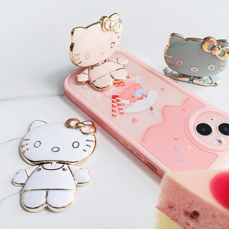 Giá Đỡ Điện Thoại Có Gương Trang Điểm Xoay Được Hình Mèo Kitty Đáng Yêu
