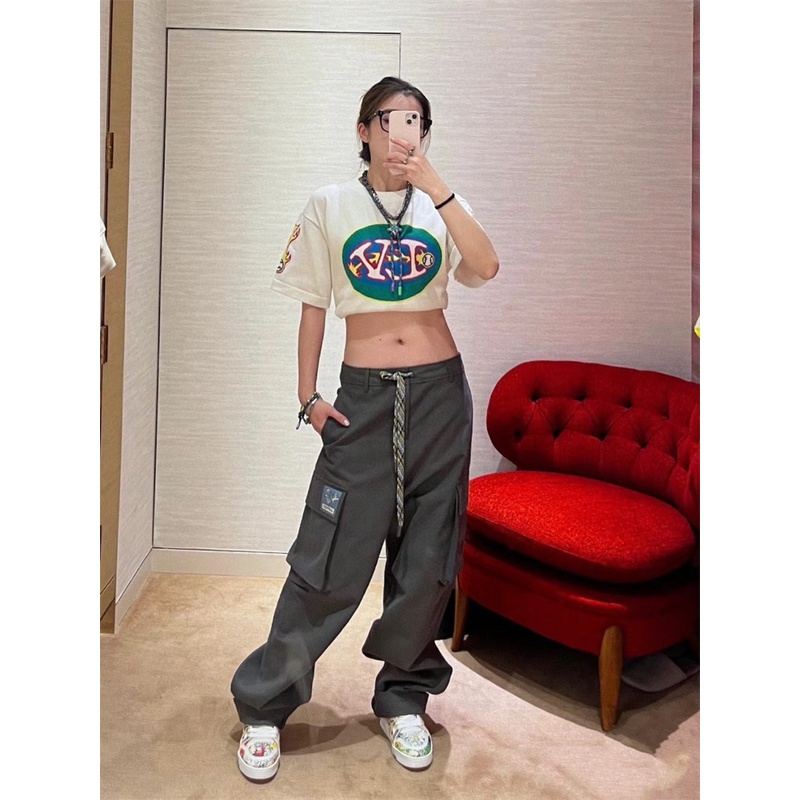 L1v &amp; - Áo Thun Tay Ngắn Jacquard Cổ Tròn Nhãn Màu Xanh Lá Lửa Bóng Chày Thời Trang Đường Phố Cao Cấp Unisex Dfhrtsj