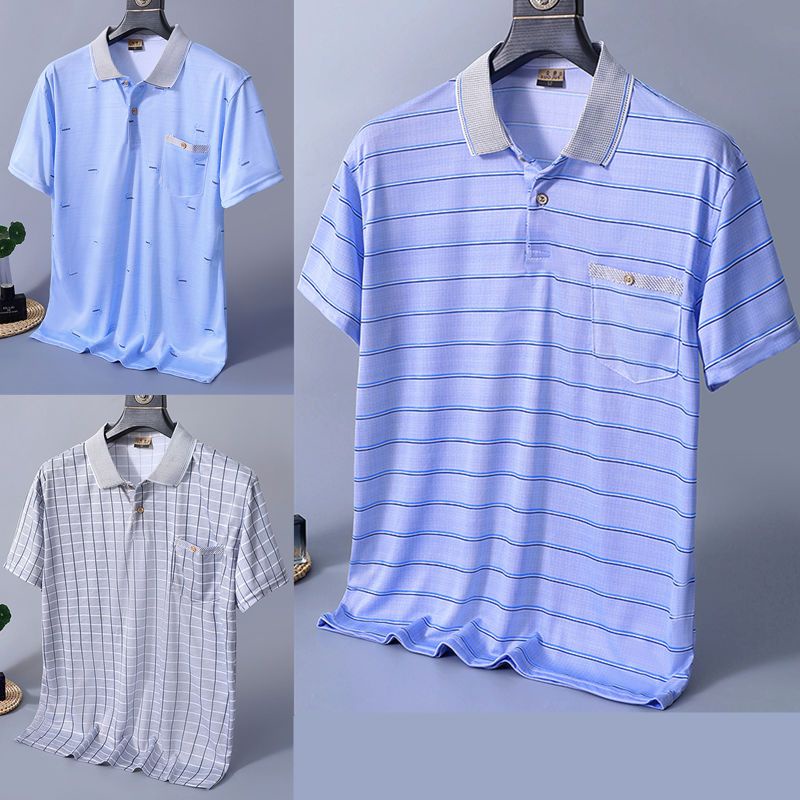 Áo polo Giả Lụa Mát Tay Ngắn Dáng Rộng Thoáng Khí Thời Trang Mùa Hè Cho Nam