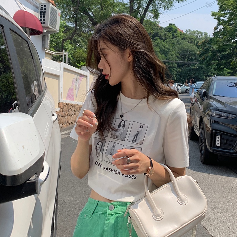 SUXI Áo Croptop Chất Liệu Cotton Dáng Ôm In Họa Tiết Phong Cách Cổ Điển Thời Trang Mùa Hè Cho Nữ