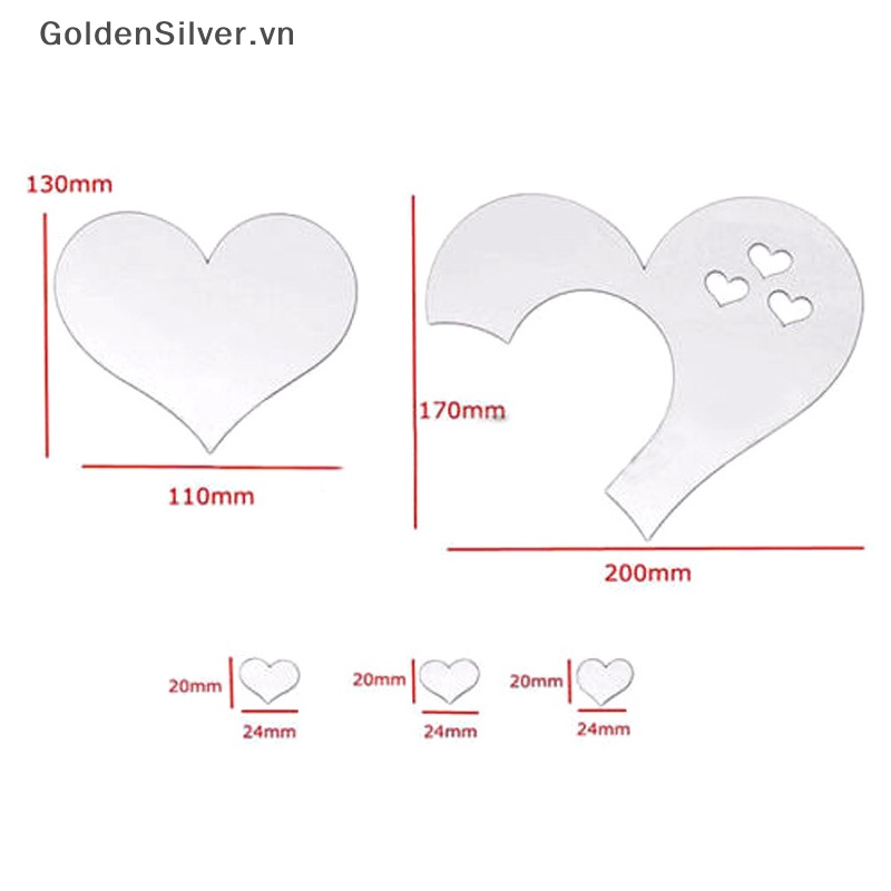 Gương Dán Tường Acrylic Hình Trái Tim 3D Màu Vàng Kim Trang Trí Nhà Cửa DIY