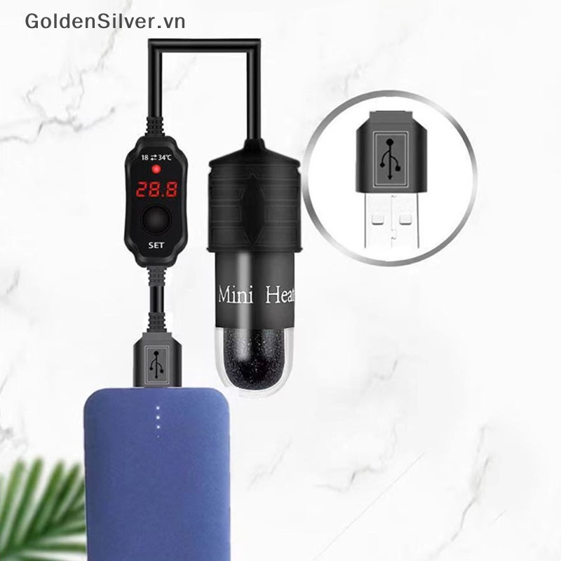 Máy Sưởi Ấm Bể Cá Mini Màu Vàng Bạc 18-34°Bộ Sạc USB Điều Chỉnh Được Nhiệt Độ Chất Lượng Cao