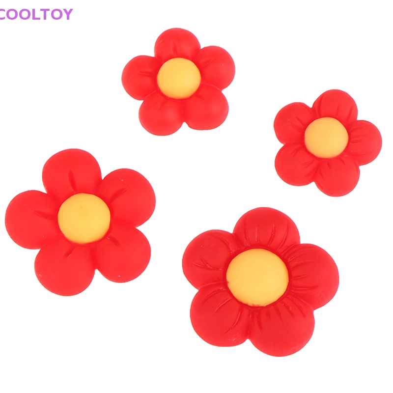 Set 10 Tượng Nhựa Resin Mini Hình Bông Hoa Màu Đỏ Lưng Phẳng Trang Trí Sổ Tay / Tiệc Tùng Diy