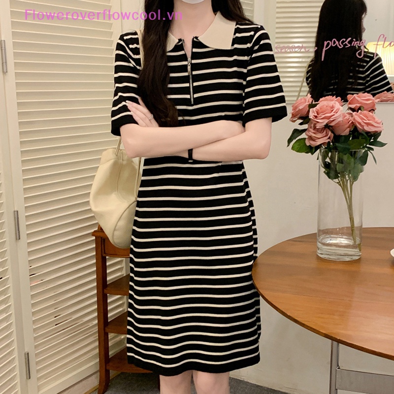 Đầm Chữ A Tay Ngắn Cổ Bẻ Màu Sắc Tương Phản Thời Trang Mùa Hè Cho Nữ