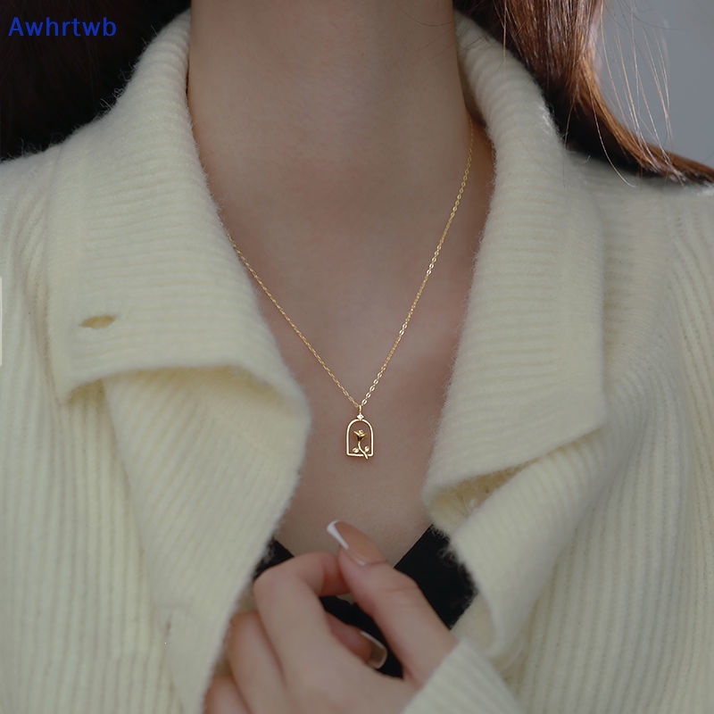 Awhrtwb Vòng cổ Mặt Hình Hoa Hồng Rỗng Mạ Vàng Tinh Xảo Lãng Mạn Kiểu Pháp Cho Nữ Mới