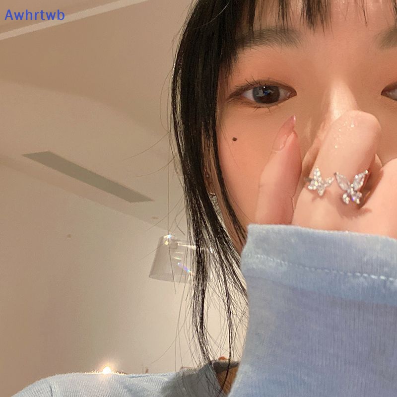 Nhẫn Hợp Kim Hình Bướm Lấp Lánh Có Thể Điều Chỉnh Phong Cách Hàn Quốc Cho Nữ Mới