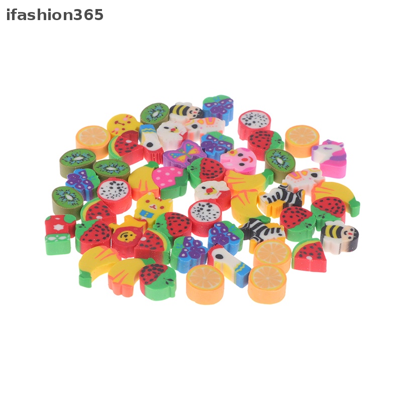 Set 50 Gôm Tẩy Mini Bằng Cao Su Hình Động Vật / Trái Cây Dễ Thương Sáng Tạo ifashion365