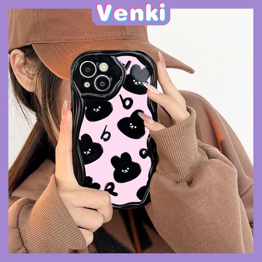 VENKI - For iPhone 11Phone Case Curved Wave Case Glossy Black TPU Airbag Shockproof Camera Case Cute Rabbit Compatible with iPhone 14 13 Pro max 12 Pro Max xr xs max 7Plus 8Plus