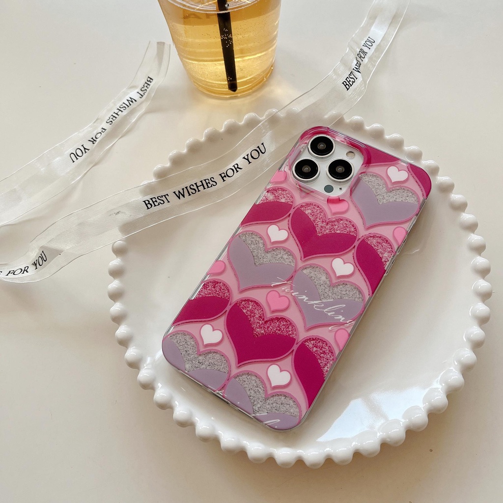 Ốp Điện Thoại TPU Mềm Trong Suốt Chống Sốc Phối Kim Tuyến Hình Trái Tim Cho iPhone 14 13 12 11 Pro Max