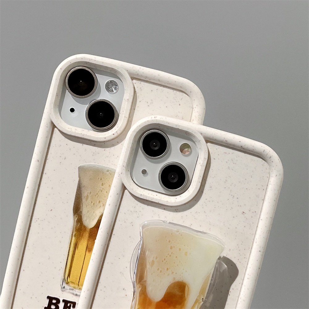 Ốp điện thoại silicone lúa mì phân hủy được màu kẹo hình ly bia chống sốc có giá đứng thích hợp cho iPhone 14 13 Pro Max 12 11