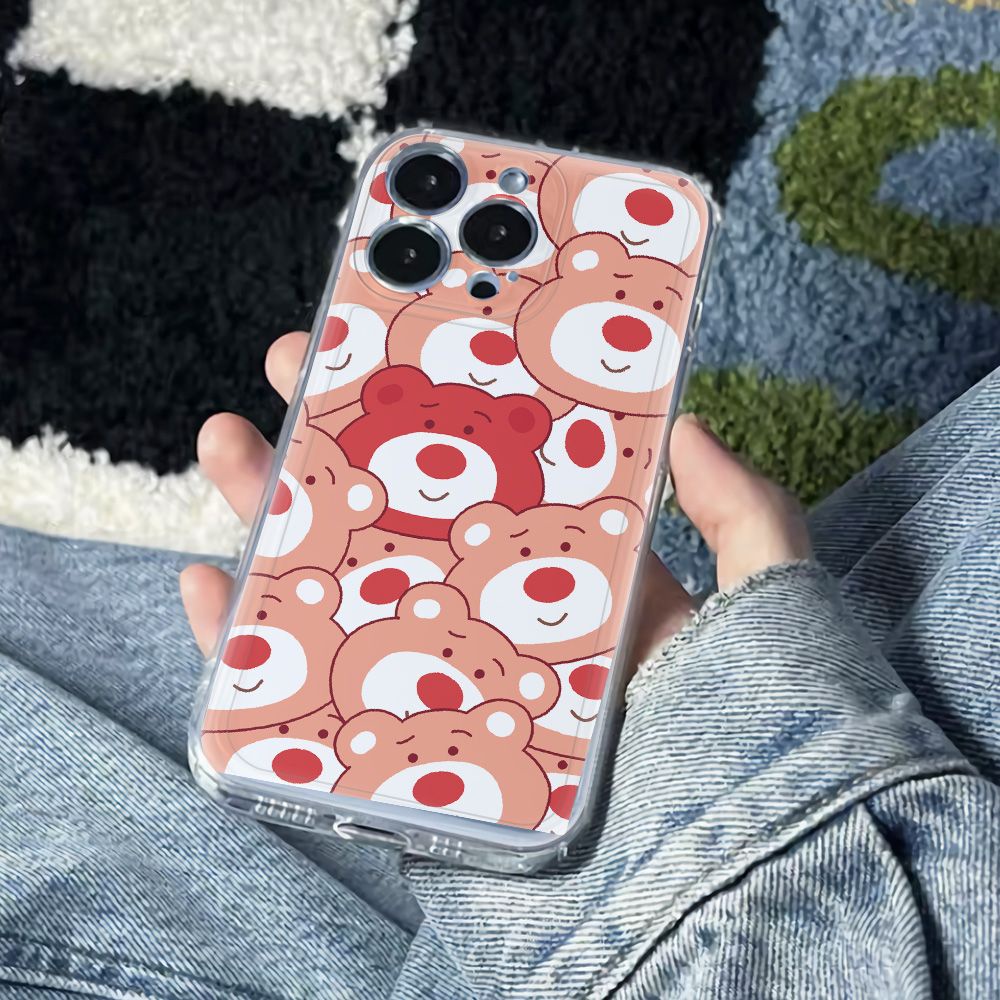 ✅Ốp Điện Thoại Mềm Chống Sốc Họa Tiết Gấu Và Dâu Tây Cho iPhone1278plus 11max 13 6In Apple 14pro LJ9Q