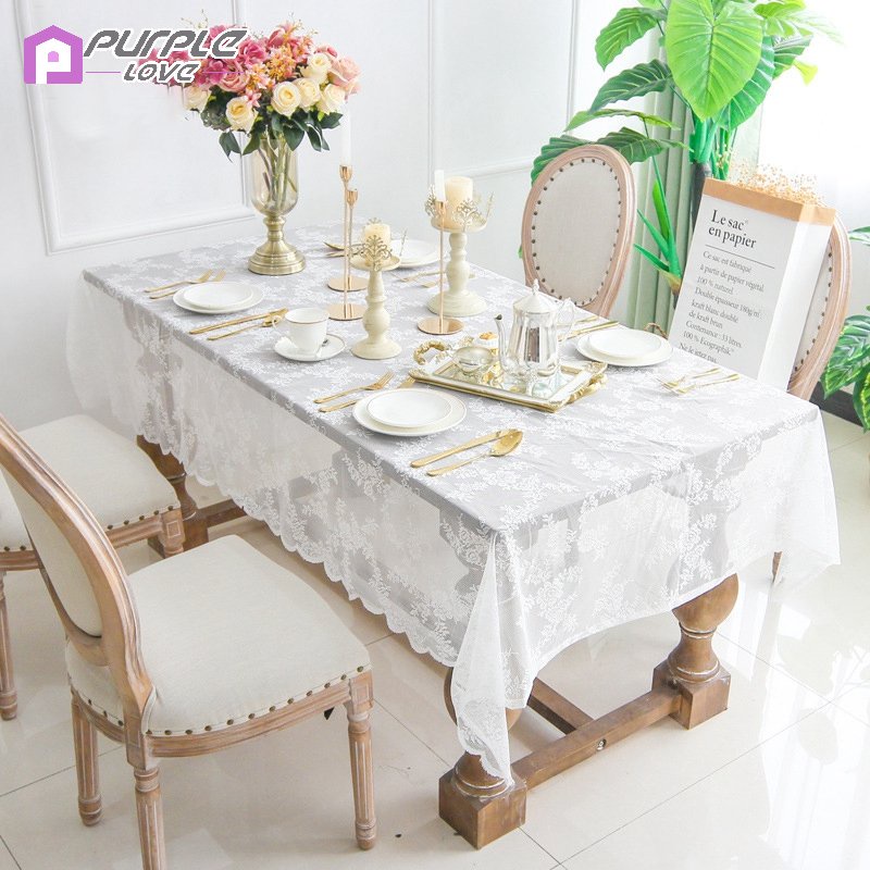 Khăn Trải Bàn Phối Ren Màu Trắng Chống Bụi