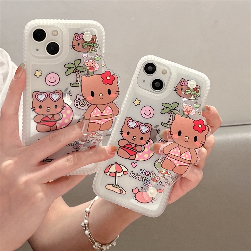 Ốp Điện Thoại Trong Suốt Chống Rơi Hình Hello Kitty Mặc Bikini Có Dây Đeo Cho Iphone 14 13 12 Pro Max 11