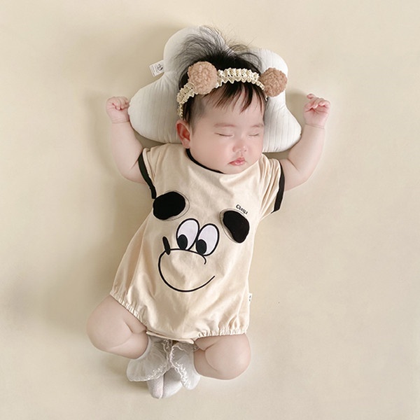 Bộ Áo Liền Quần Bằng Cotton Tay Ngắn In Hoạt Hình Chú Chó Dễ Thương Thời Trang Mùa Hè Cho Bé 0-2 Tuổi